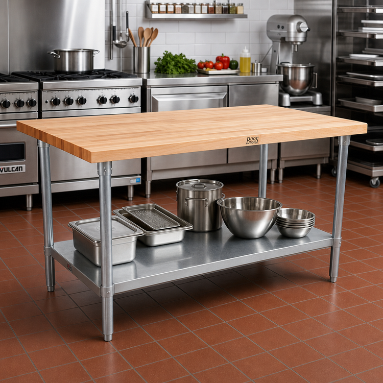 Product image #2 for John Boos 48 x 30-Inch Edge Grain Northern Hard Rock Maple Wood Top Work Table with Adjustable Undershelf