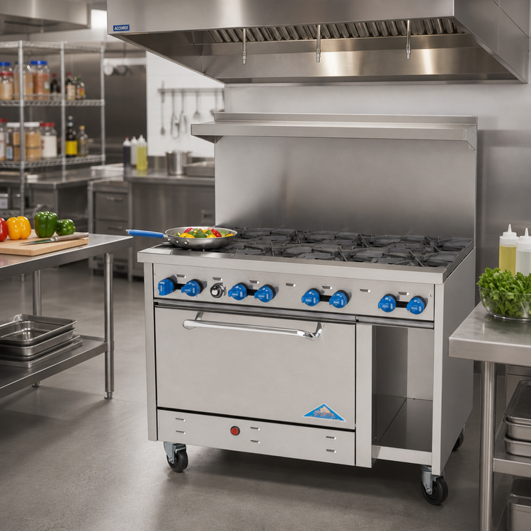 Product image #2 for Comstock-Castle F3430 48-Inch Commercial Gas Range with 8 Open Burners, 31.5-Inch Oven, and Open Cabinet Base