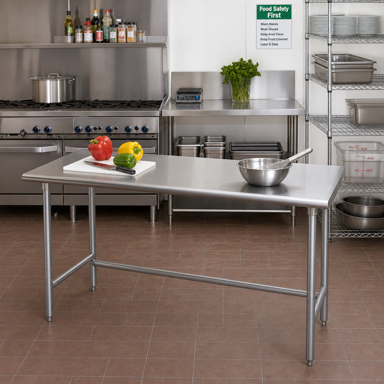 Product image #2 for Advance Tabco Premium Open-Base Work Table, 48 x 30 Inches, 14-Gauge 304 Stainless Steel Top, Galvanized Legs