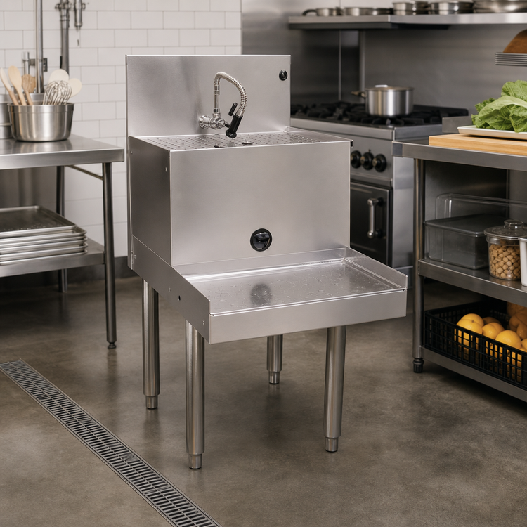 Product image #2 for 18-Inch x 24-Inch Stainless Steel Freestanding Drainboard Blender Station with Rinser Faucet