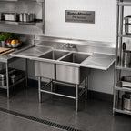 Thumbnail image #2 for Eagle Group Spec-Master FN2840-2-24-14/3 Two-Compartment Stainless Steel Sink, 14-Gauge, 24-Inch Left/Right Drainboards, 9-1/2-Inch Backsplash
