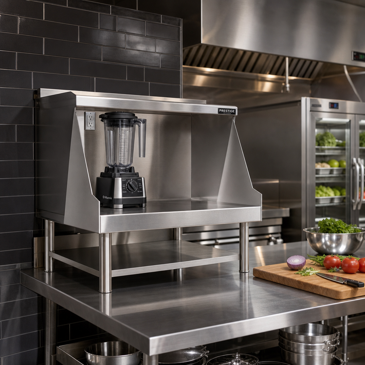 Product image #2 for Prestige Series 18-Inch Stainless Steel Blender Shelf with 120V Duplex Outlet