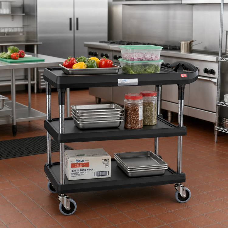Product image #2 for Metro myCart Plus 3-Shelf Black Polymer Utility Cart, 30 x 20 in., Adjustable Height