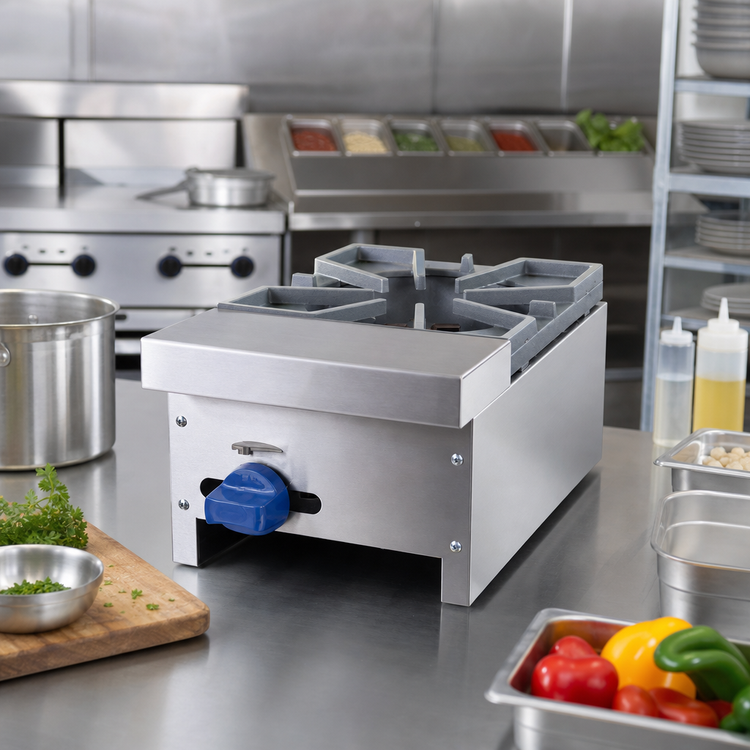 Product image #2 for Comstock-Castle FHP1 Countertop Gas Hot Plate, 12 Inch Wide Single Burner, 24,000 BTU, Stainless Steel, Without Legs