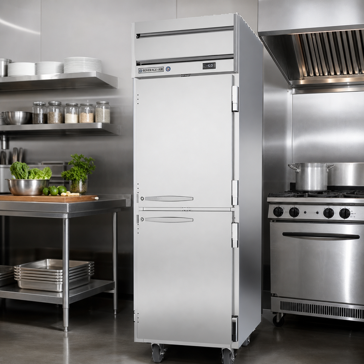 Product image #2 for Beverage Air Horizon Series One-Section Reach-In Freezer, 21.06 Cu. Ft., 2 Half Solid Doors, Top-Mounted Self-Contained, Stainless Steel