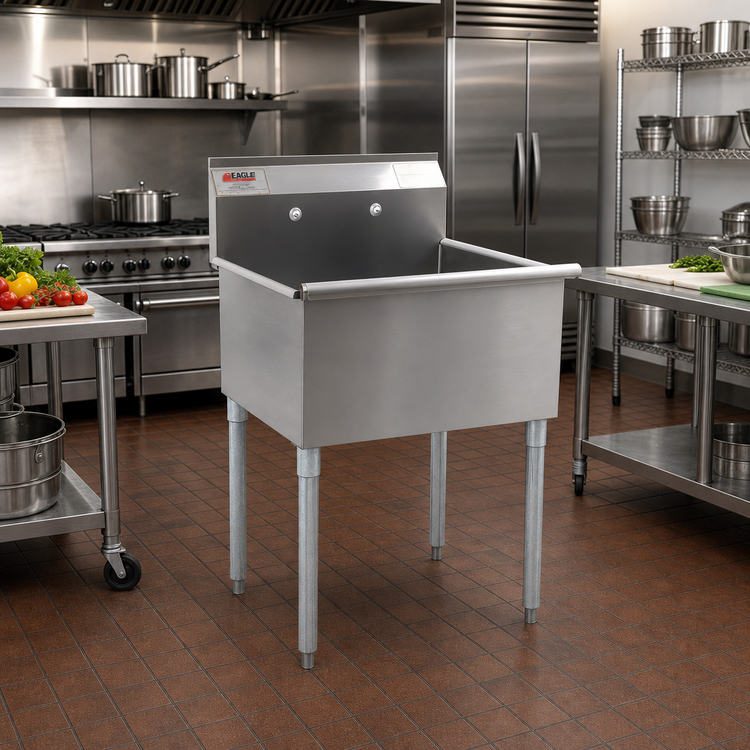 Product image #2 for Eagle Group One-Compartment Utility Sink, 19-3/8" x 25", 18" x 21" Bowl, 16-Gauge 304 Stainless Steel, Galvanized Legs