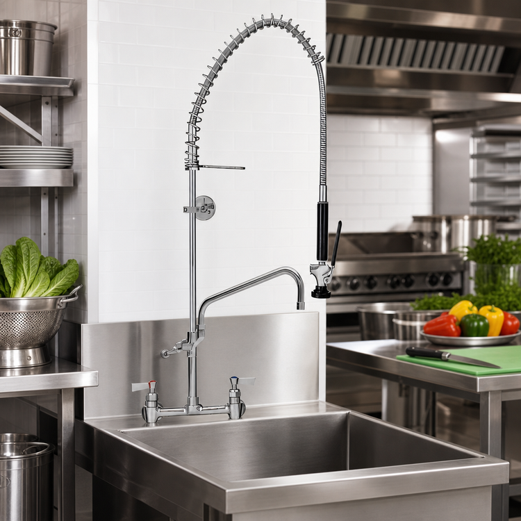 Product image #2 for Fisher 8-Inch Center Splash-Mounted Pre-Rinse Unit with Add-On Faucet and 12-Inch Spout