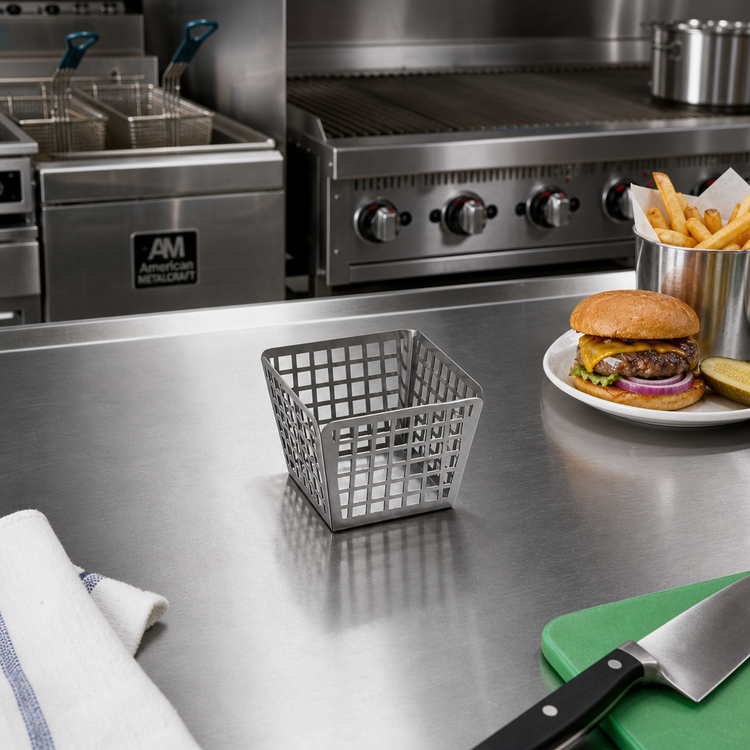 Product image #3 for American Metalcraft Laser-Cut 4-Inch Square Stainless Steel Nestable Fry Basket