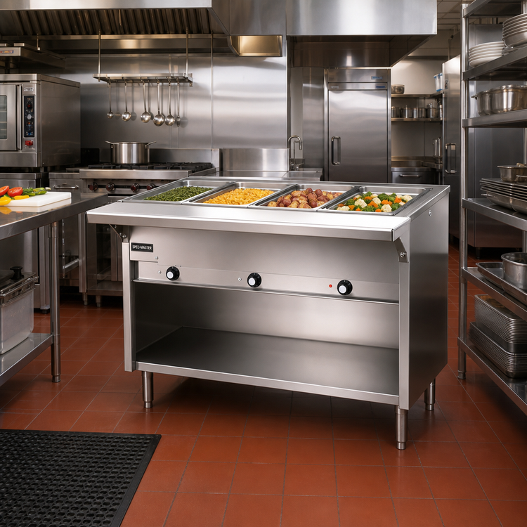 Product image #2 for Spec-Master 63-1/2 Inch Liquid Propane Open Well Hot Food Table with 4 Dry Wells and Enclosed Base