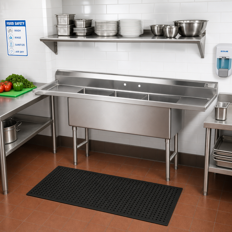 Product image #2 for Advance Tabco 3-Compartment Fabricated Sink with 30-Inch Left and Right Drainboards