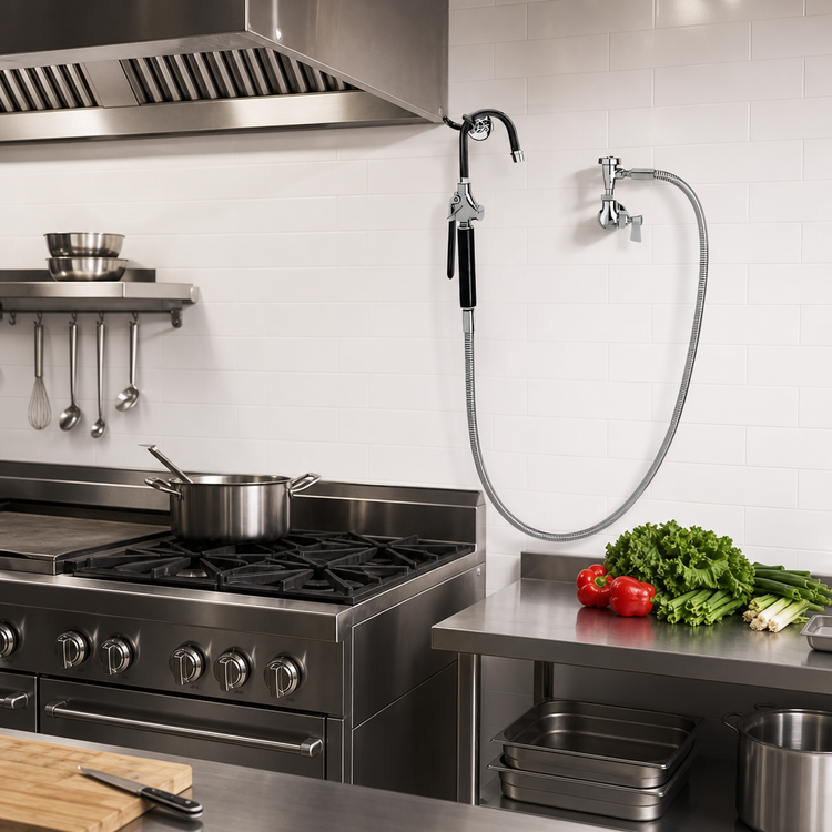 Product image #2 for Fisher Wall-Mount Pot Filler Faucet with Single Control Valve, 60-Inch Hose, and Vacuum Breaker
