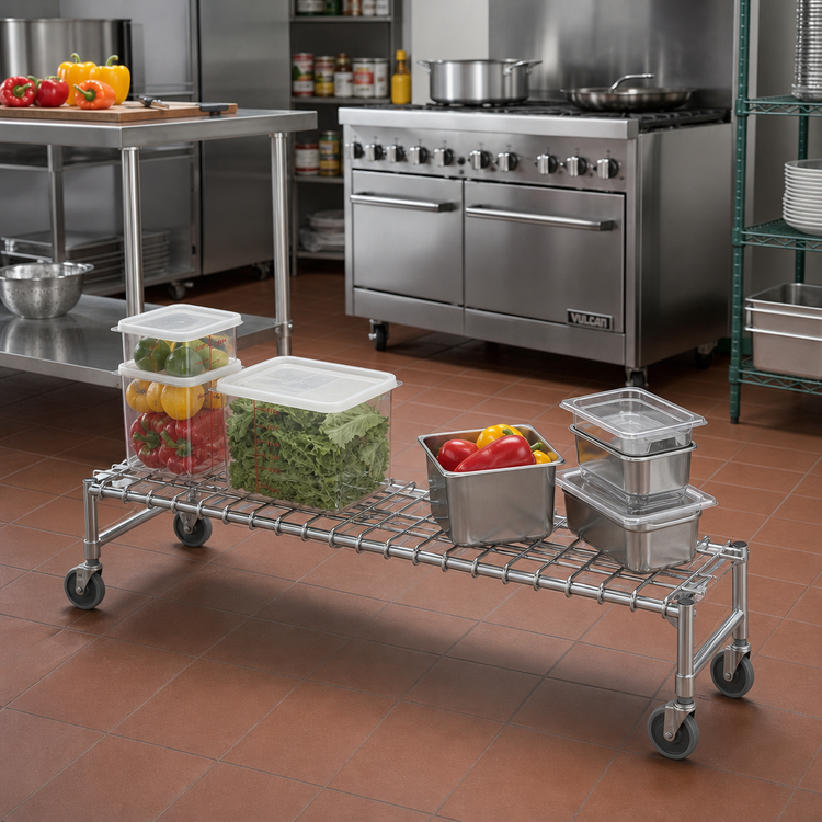 Product image #2 for Eagle Group Mobile Wire Dunnage Rack with Casters, 60 x 21 x 14 Inches, Chrome, 800 lb. Capacity