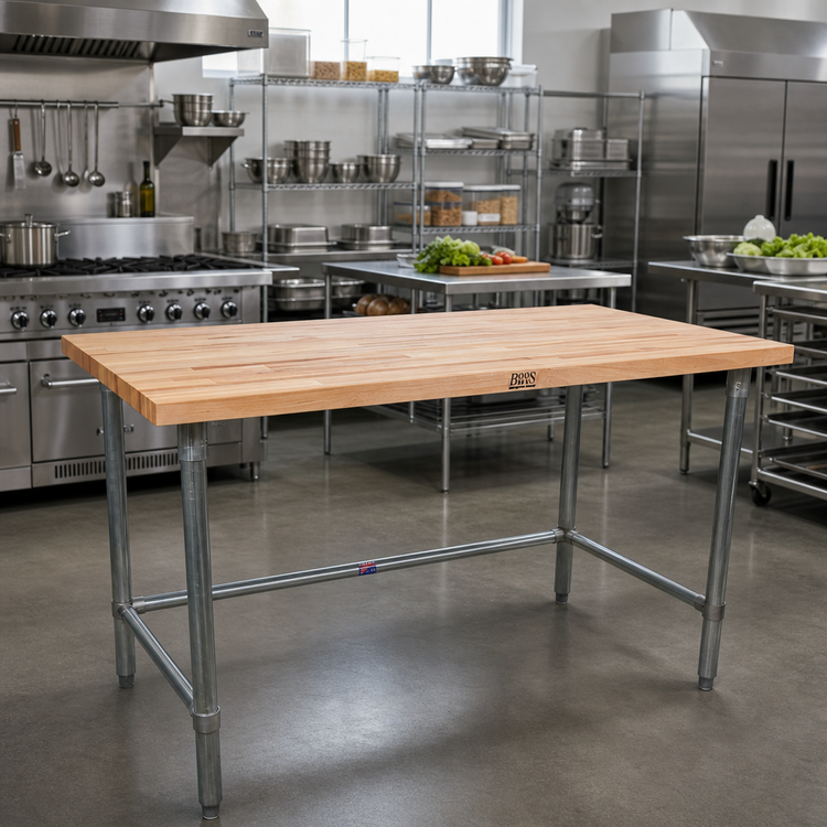 Product image #2 for John Boos 72 Inch x 36 Inch Northern Hard Rock Maple Wood Top Work Table with Open Stainless Steel Base