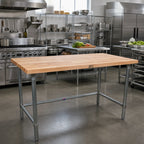 Thumbnail image #2 for John Boos TNB16 72 x 36 Inch Northern Hard Rock Maple Wood Top Work Table, 2-1/4 Inch Edge Grain, Open Stainless Steel Base, No Backsplash