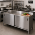 Thumbnail image #2 for John Boos 84-Inch x 24-Inch Stainless Steel Enclosed Work Table with Hinged Doors and 5-Inch Backsplash