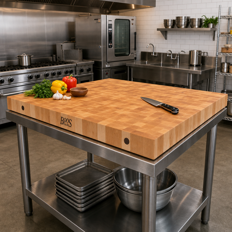 Product image #2 for John Boos Boos Block 36-Inch x 38-Inch x 3-Inch End Grain Maple Butcher Block Island Countertop, Cream Finish