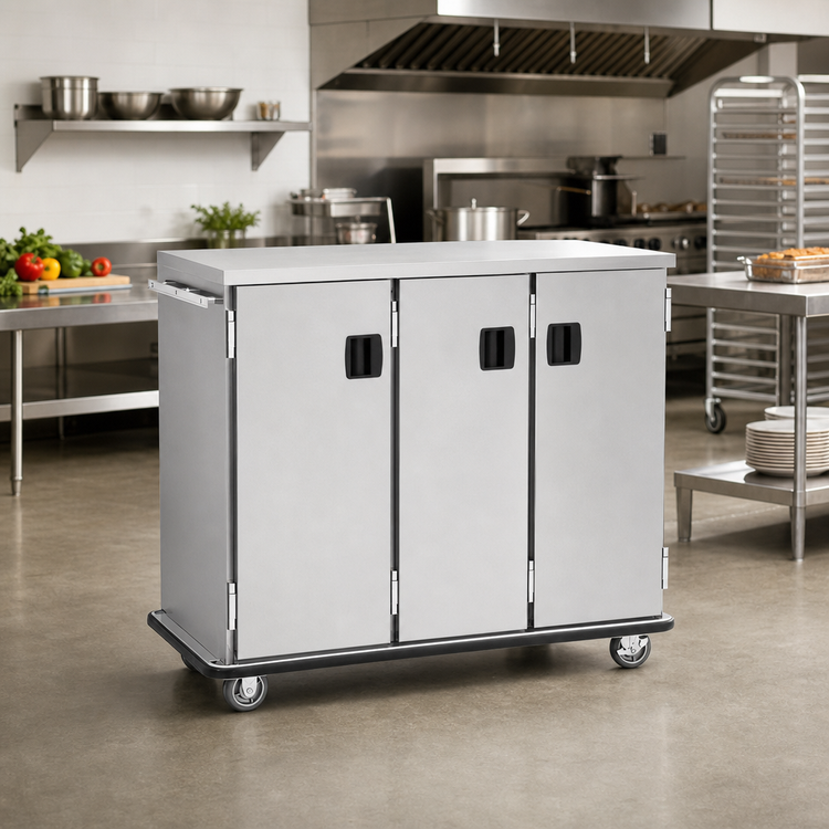 Product image #2 for Ambient Insulated 3-Door Tray Delivery Cart, Stainless Steel, 27 Pair Fixed Slides