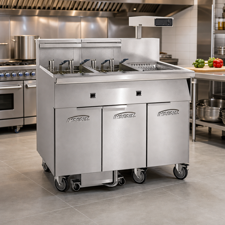 Product image #2 for Imperial Electric Floor Model 4-Battery Fryer with Built-In Filter and Dump Station, 50 lb. Per Tank