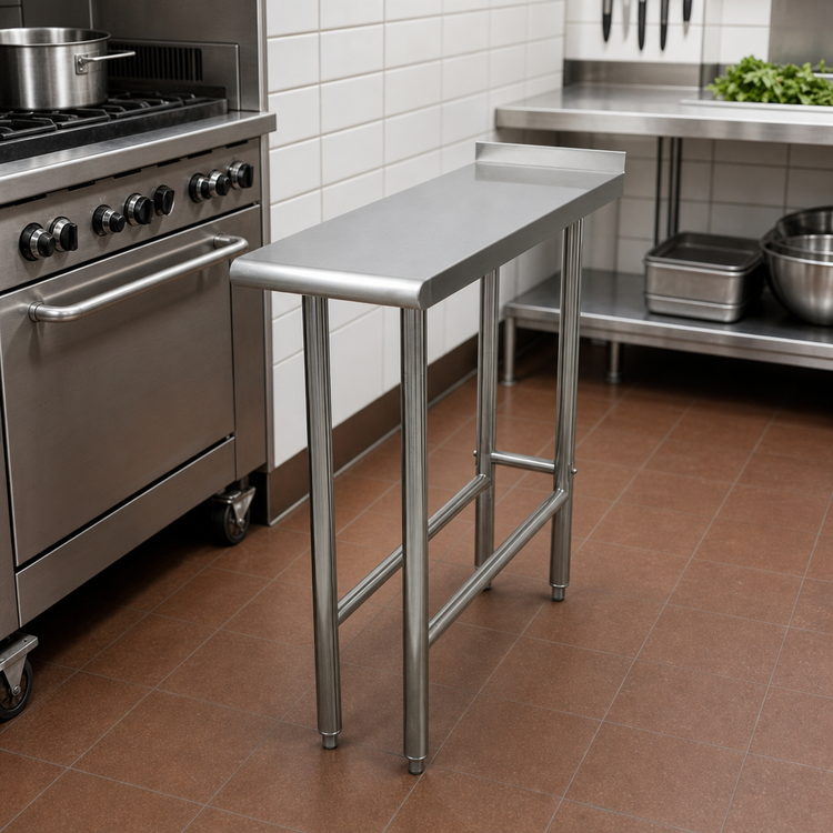 Product image #2 for Advance Tabco 15 Inch x 30 Inch Open Base Equipment Filler Table with 304 Stainless Steel Top and 1-1/2 Inch Rear Up-Turn