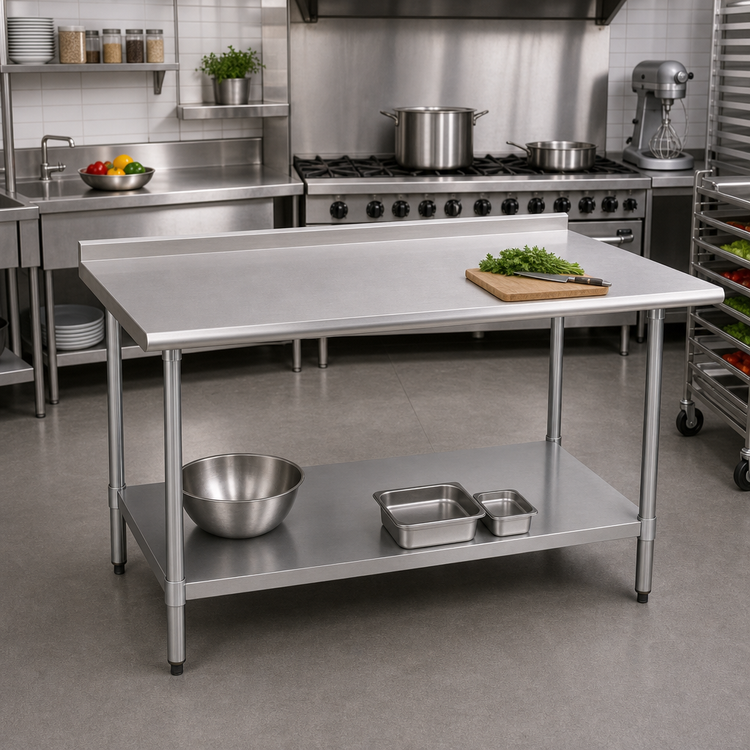 Product image #2 for Eagle Budget Series 84-Inch x 30-Inch 430 Stainless Steel Work Table with Rear Up-Turn and Undershelf