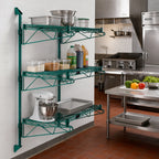 Thumbnail image #2 for Quantum WC54-CB2424P Wall-Mounted Cantilever Starter Unit with 3 Wire Shelves, 54-Inch Posts and Green Epoxy Antimicrobial Finish
