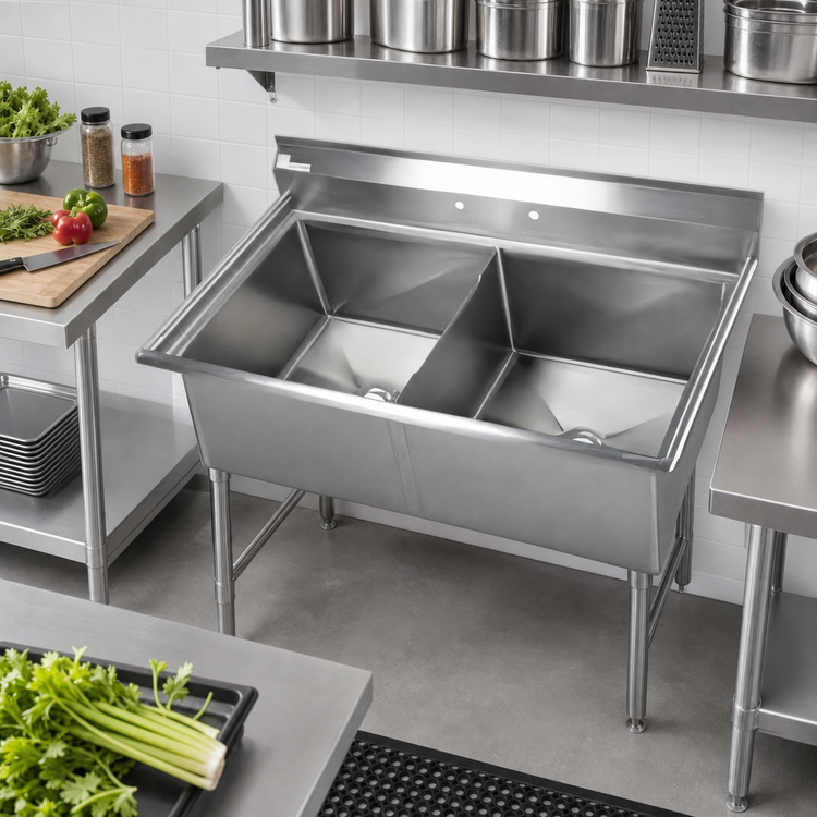 Product image #2 for Elite Two-Compartment Commercial Stainless Steel Sink with 24 x 24 x 14 Inch Compartments
