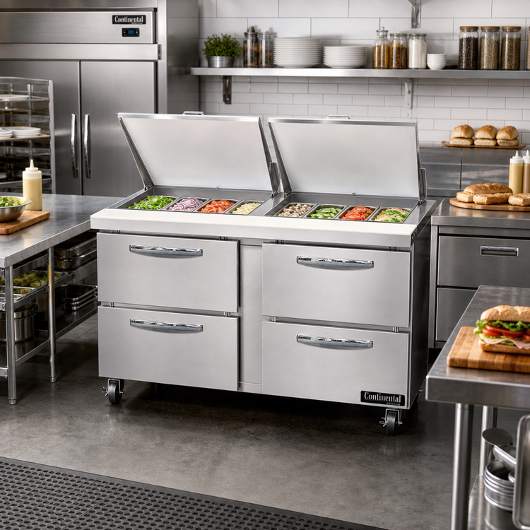 Product image #2 for Mighty Top 60" Two-Section Refrigerated Sandwich Prep Table with 4 Drawers