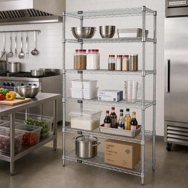 Product image #2 for Quantum 36 Inch W x 12 Inch D x 63 Inch H 5-Shelf 304 Stainless Steel Wire Shelving Starter Kit