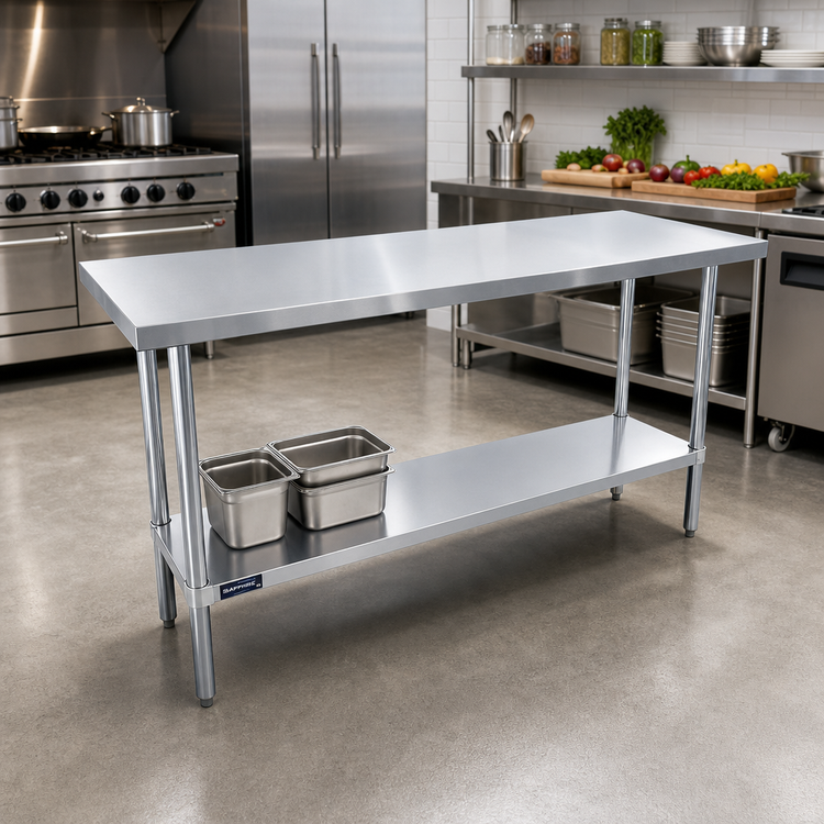 Product image #2 for Sapphire 60-Inch x 30-Inch Stainless Steel Flat Top Worktable with Galvanized Legs and Undershelf
