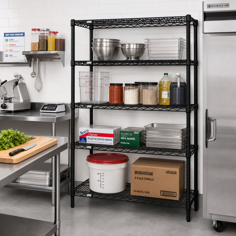 Product image #2 for Quantum 54" x 24" x 74" Wire Shelving Starter Kit with 4 Shelves, Black Epoxy Antimicrobial Finish