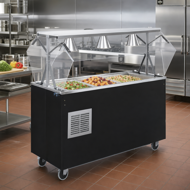 Product image #2 for Vollrath 2-Series Affordable Portable™ Mobile Refrigerated 3-Pan Cold Food Buffet Station with Clear Acrylic Breath Guard and Storage Base