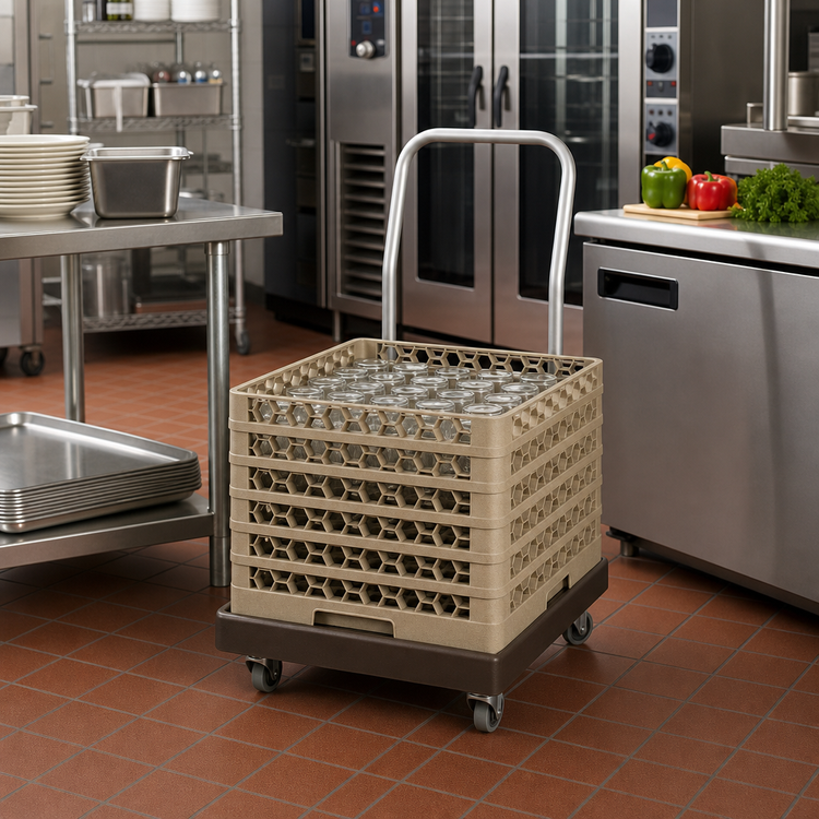 Product image #3 for Cambro Camdolly® Dish Rack Dolly with Push Handle for Full-Size 20 x 20 Racks, 350 lb Capacity, Dark Brown