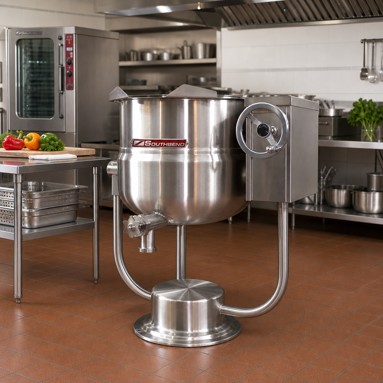 Product image #2 for Southbend Steam Direct Steam Tilting Kettle, 20 Gallon, 2/3 Jacket, Manual Crank Tilt, Tri-Leg Base