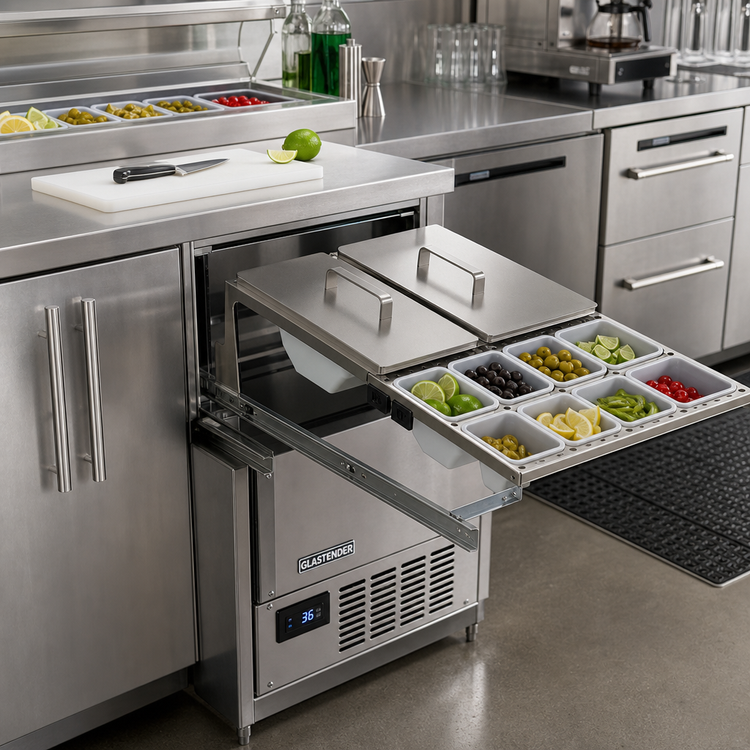 Product image #2 for Glastender Full Condiment Drawer Insert for Bar-Profile Cooler, 18-Inch Door Opening, 12 Cups
