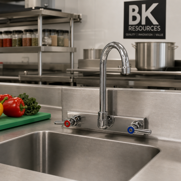 Product image #2 for BK Resources Evolution 4-Inch Center Splash Mount Stainless Steel Faucet with 5-Inch Gooseneck Spout