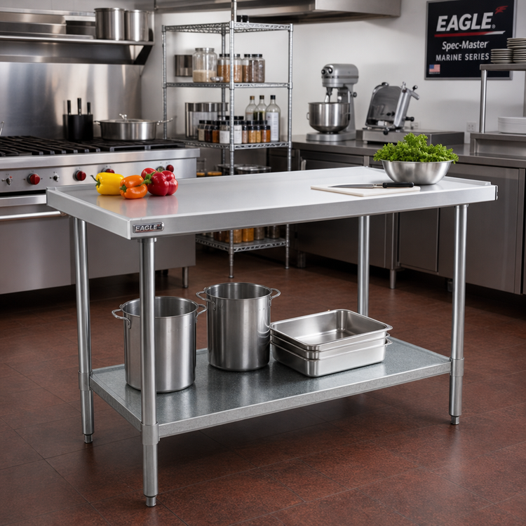 Product image #2 for Eagle Spec-Master Marine Series 60 Inch x 24 Inch Stainless Steel Work Table with Adjustable Galvanized Undershelf