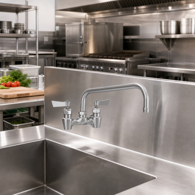 Product image #2 for Stainless Steel 4-Inch Center Backsplash Faucet with 6-Inch Swing Spout and Lever Handles