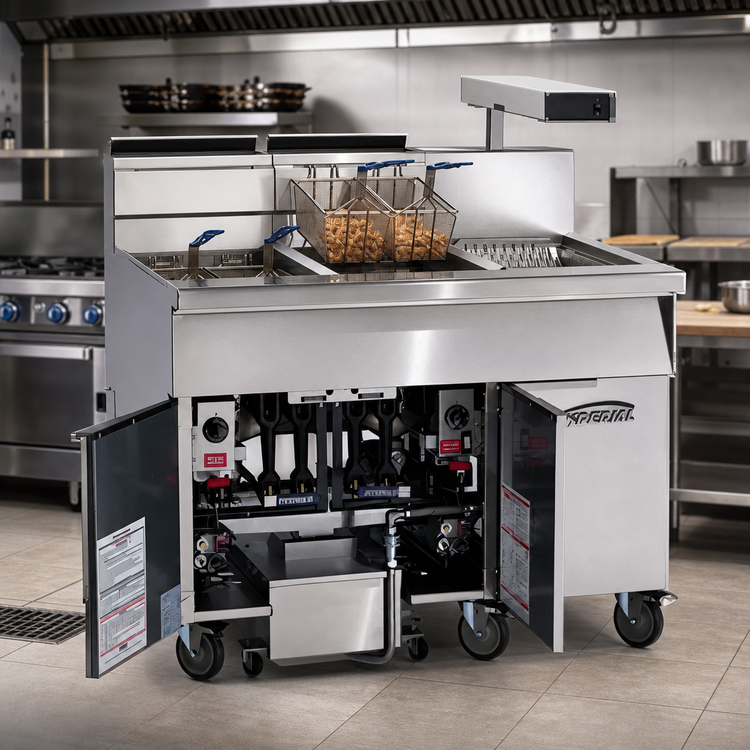 Product image #2 for Imperial IFSCB150 50 lb Gas Floor Model Side Car Fryer/Filter System with Drain Station