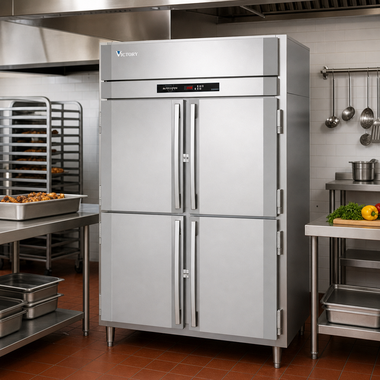 Product image #2 for Victory UltraSpec™ Extra Wide Two-Section Reach-In Heated Holding Cabinet, 4 Wide Half-Height Solid Hinged Doors, Standard Depth, 52 Cu. Ft.