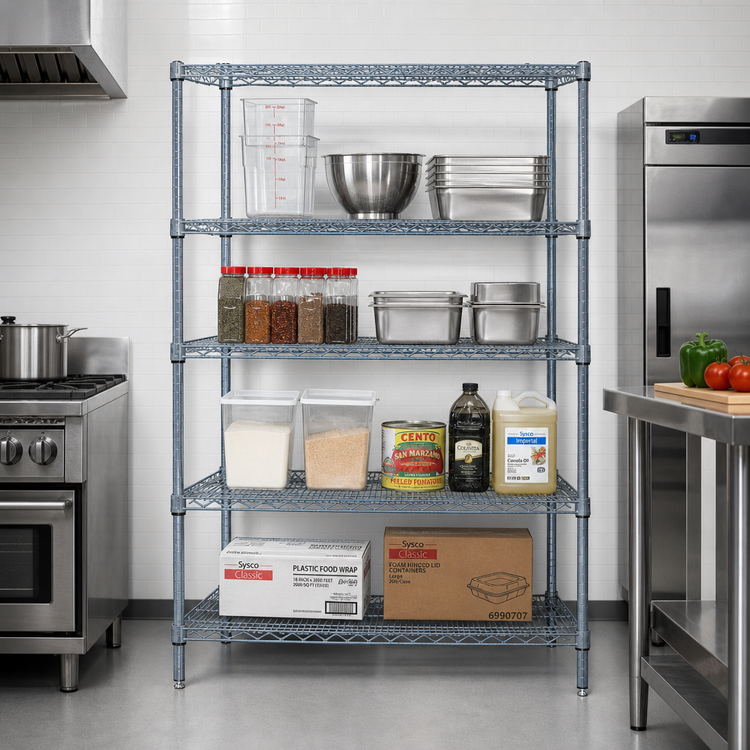 Product image #2 for Quantum 72 Inch W x 18 Inch D x 74 Inch H Wire Shelving Starter Kit with 4 Shelves, Gray Epoxy Coated