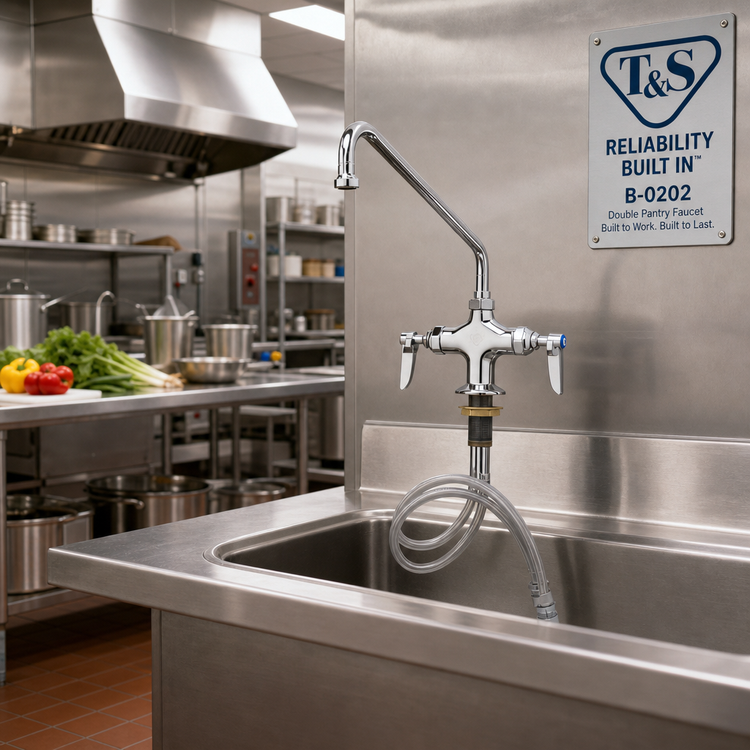 Product image #2 for T&S Brass B-0202 Double Pantry Single-Hole Deck-Mount Manual Faucet with 6-Inch Swing Nozzle