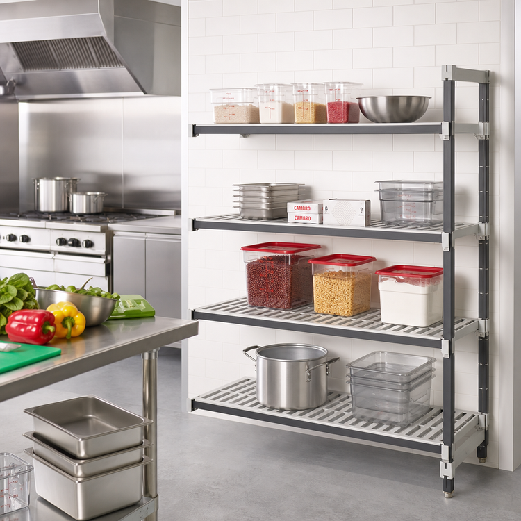 Product image #2 for Cambro Camshelving Elements XTRA 4-Tier Vented Stationary Add-On Polymer Shelving Unit