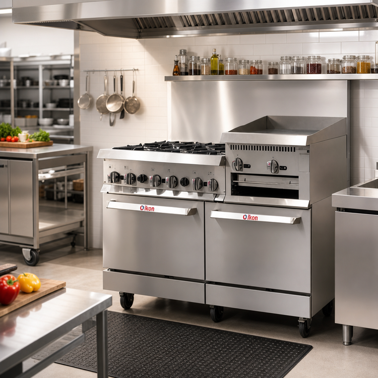 Product image #2 for IKON Cooking 60-Inch Natural Gas Commercial Range with 6 Burners, 24-Inch Griddle/Broiler and 2 Ovens