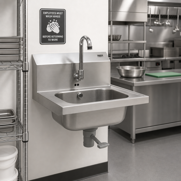 Product image #2 for Eagle Group Wall-Mounted Hand Sink with 14 x 10 Inch Bowl, 304 Stainless Steel, Electronic Eye Gooseneck Spout
