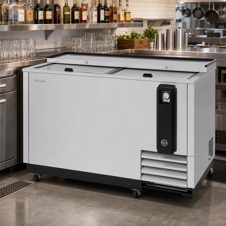 Product image #2 for Turbo Air Super Deluxe 50-Inch Stainless Steel Bottle Cooler with Sliding Lids and Self-Cleaning Condenser