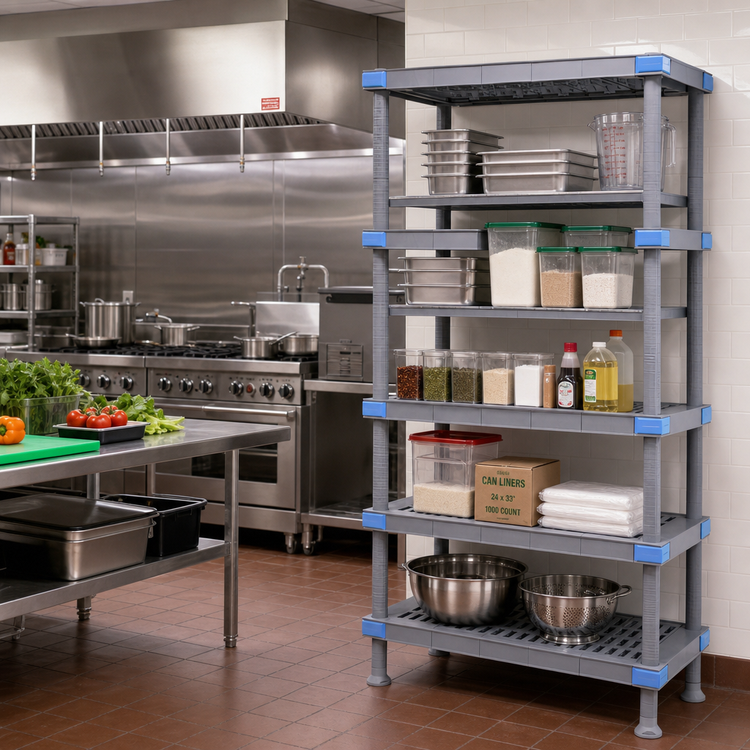 Product image #2 for Quantum Millenia 5-Shelf Stationary Polymer Shelving Unit, 42"W x 21"D x 86"H, Gray