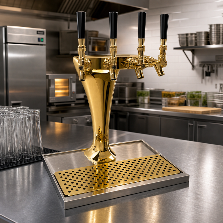 Product image #2 for Glastender Cobra 4-Faucet Countertop Glycol-Cooled Draft Dispensing Tower, Gold Finish