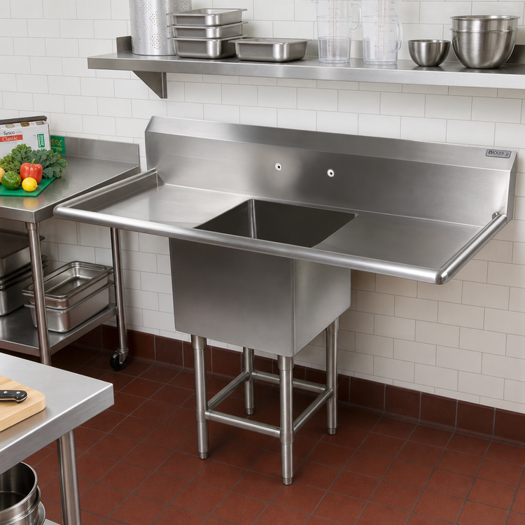 Product image #2 for John Boos Pro-Bowl 1-Compartment Stainless Steel Sink with Dual Drainboards and 10-Inch Backsplash, 55-1/4 Inch Wide