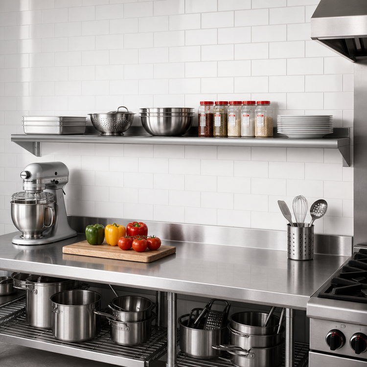 Product image #2 for Eagle Group 96 Inch W x 12 Inch D Wall-Mounted 16 Gauge 304 Stainless Steel Shelf