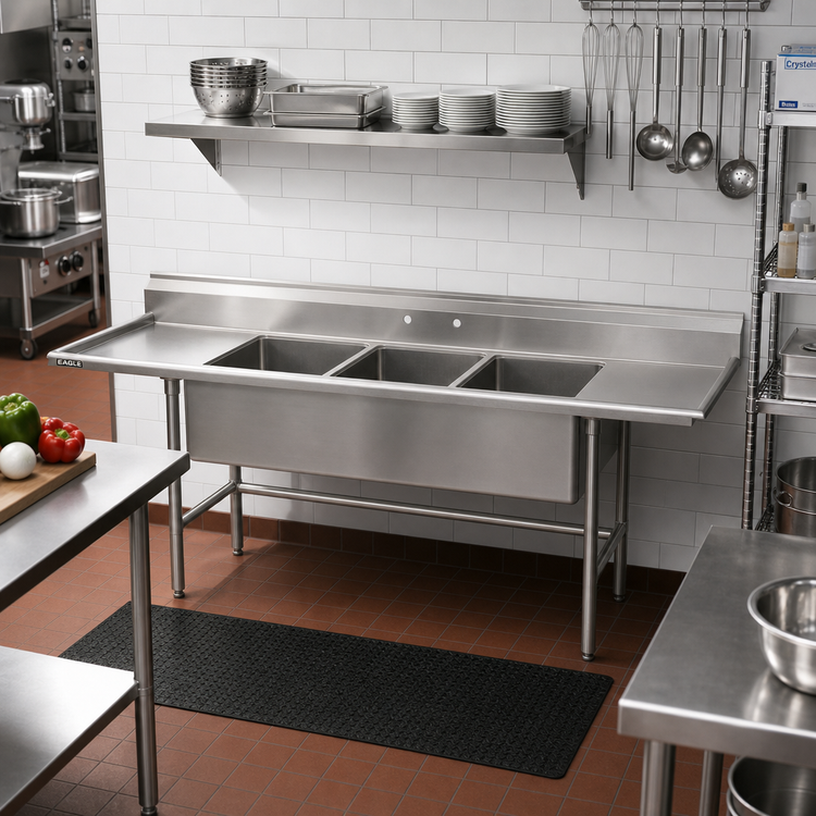 Product image #2 for Eagle Group S14 Series 3-Compartment Stainless Steel Sink with Left & Right Drainboards, 103 x 35 Inches